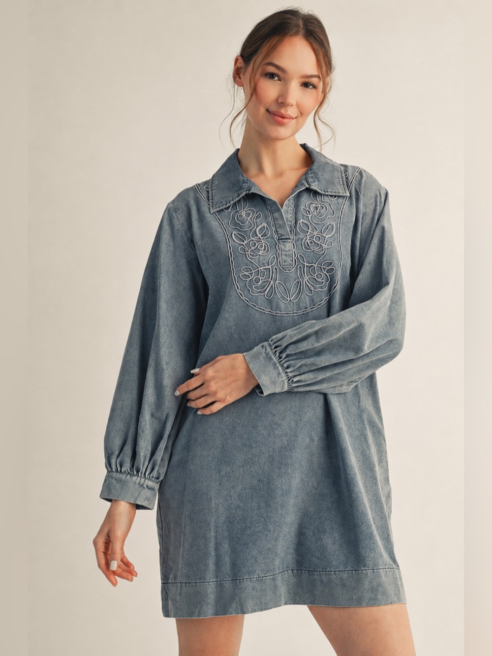 #74 New! XL-2X Denim Embroidered Chambray Dress
